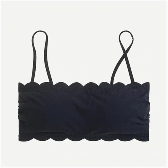 NIP J Crew Black Scalloped Pique Bandeau Bikini Top - Picture 3 of 7